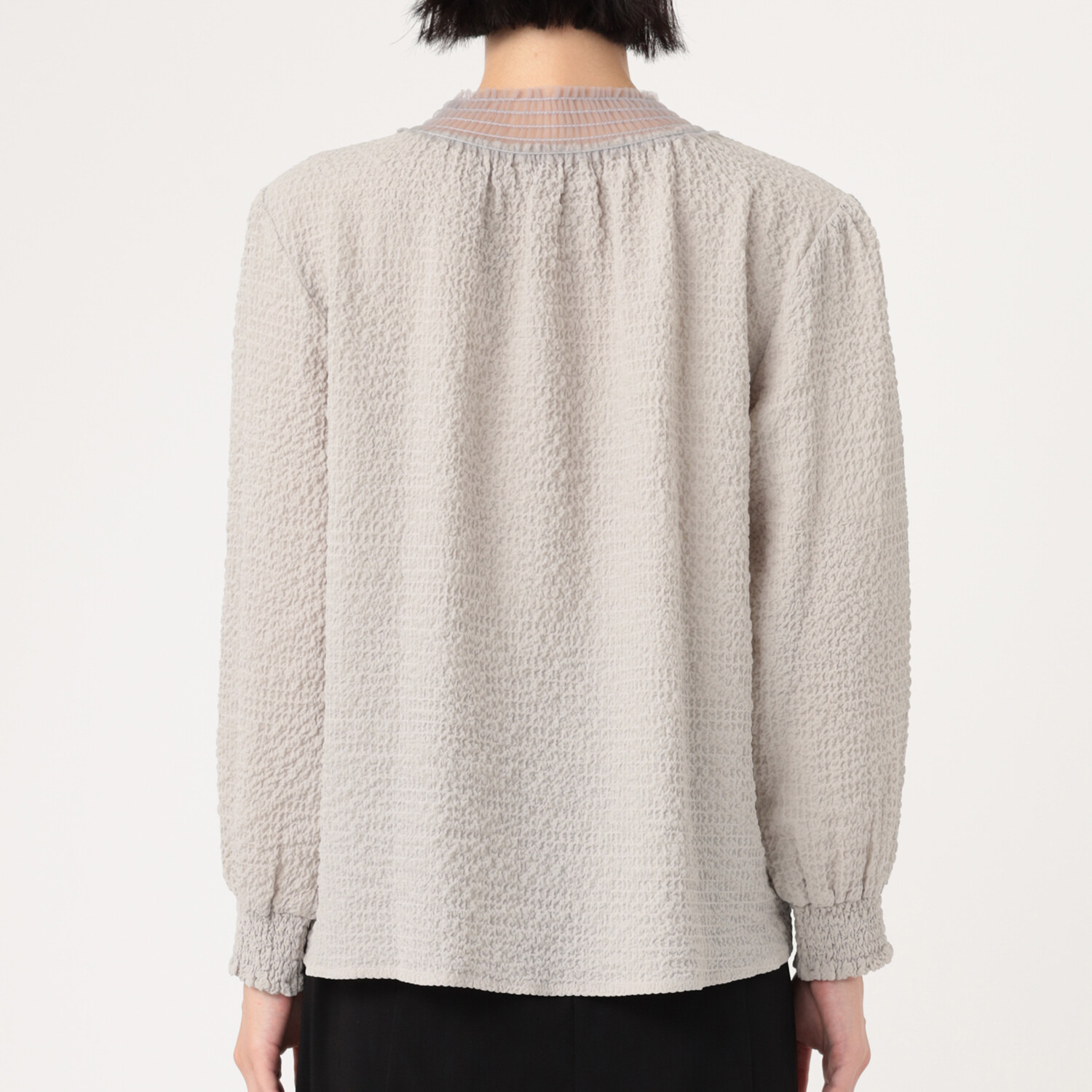 アリュメット チュール襟 シャーリングブラウス