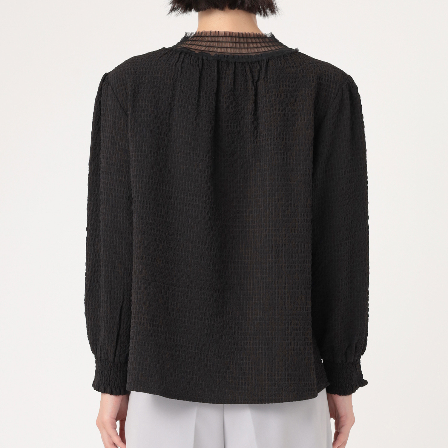 アリュメット チュール襟 シャーリングブラウス