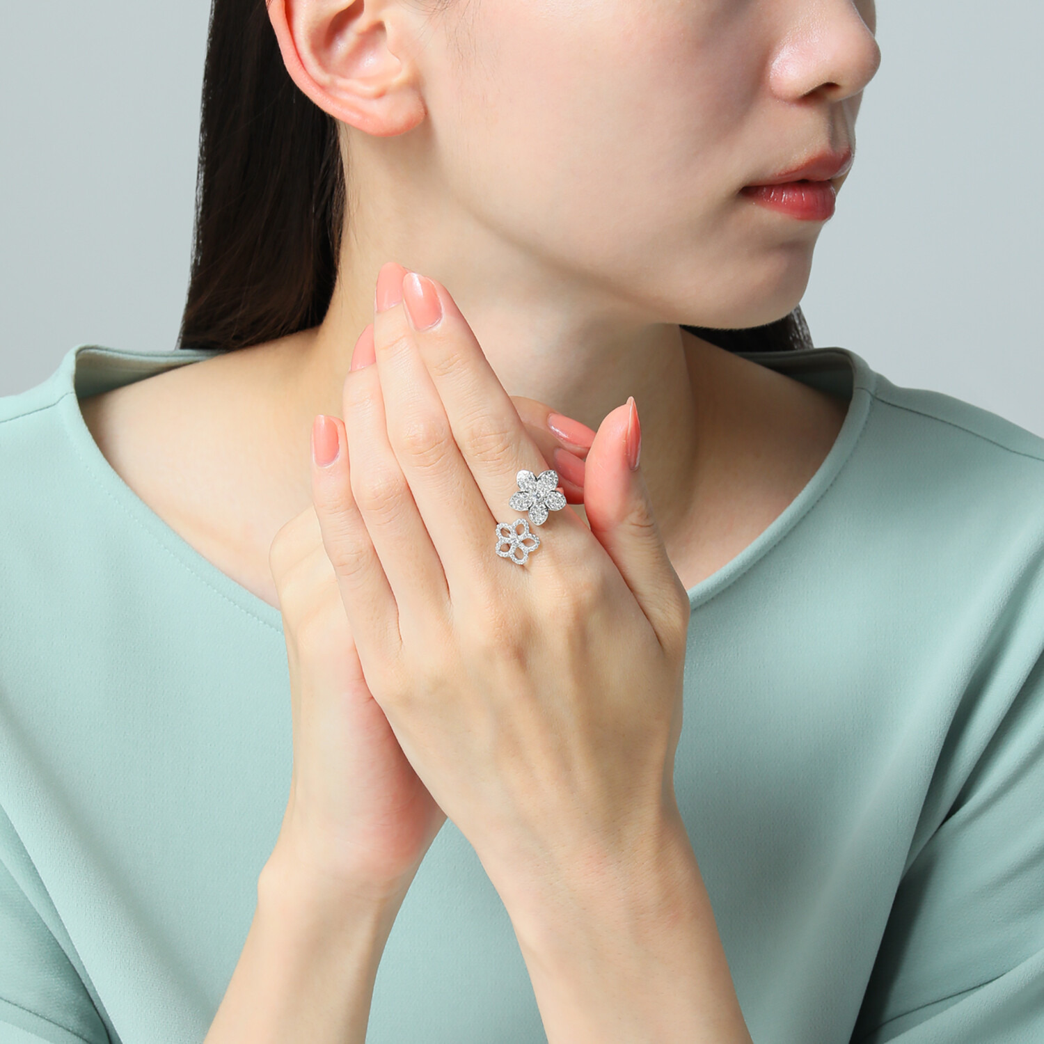 ブリランテステッラ シルバー ＣＺ ツインフラワー フォークリング