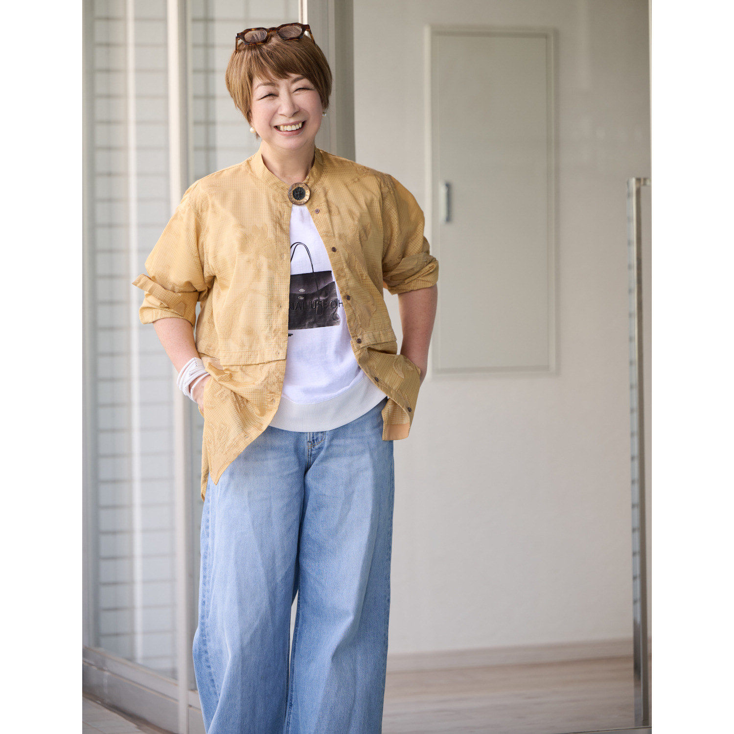 ウノ・ウノ・ドゥーエ 着丈アレンジで着回し抜群 フロッキープリント 大人のシアーシャツ