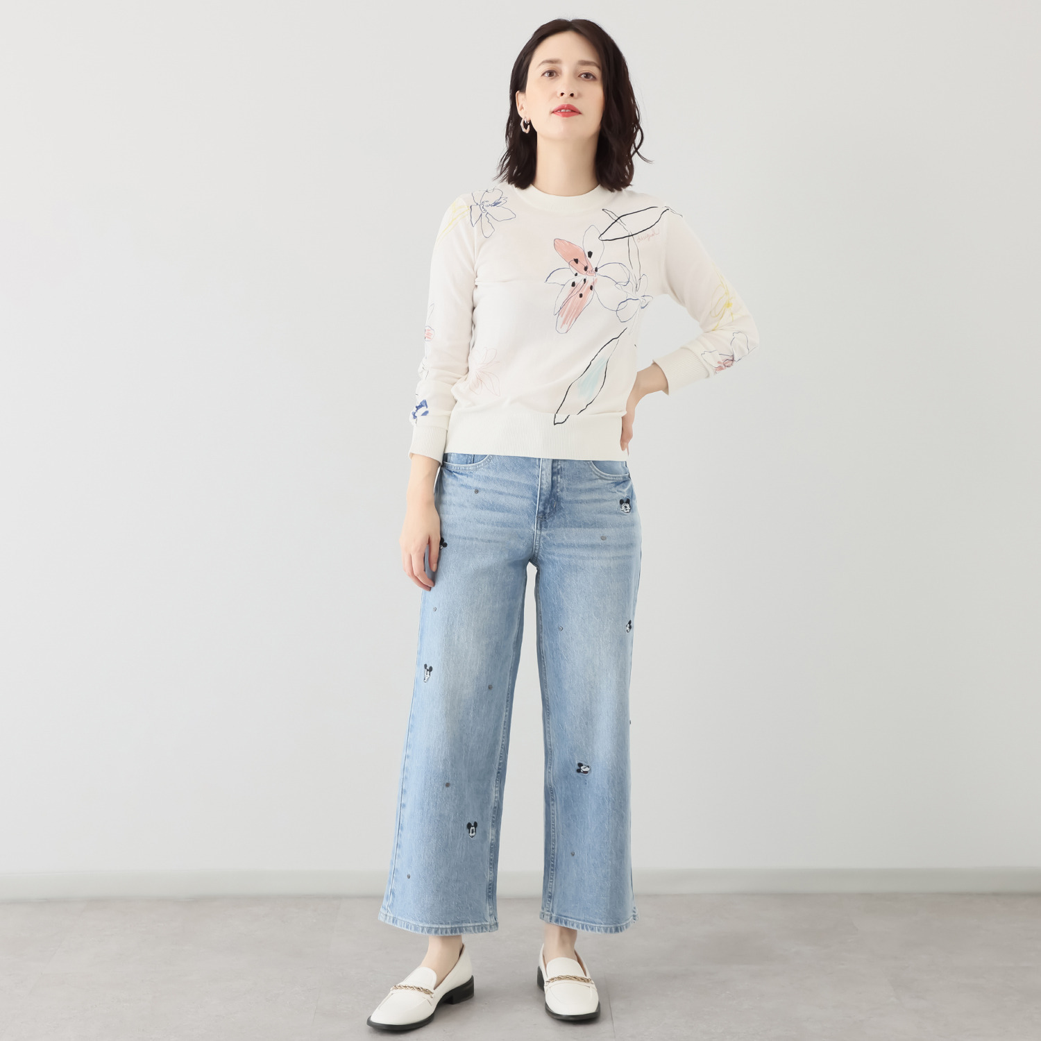 デシグアル ミッキーマウス刺しゅう デニムパンツ