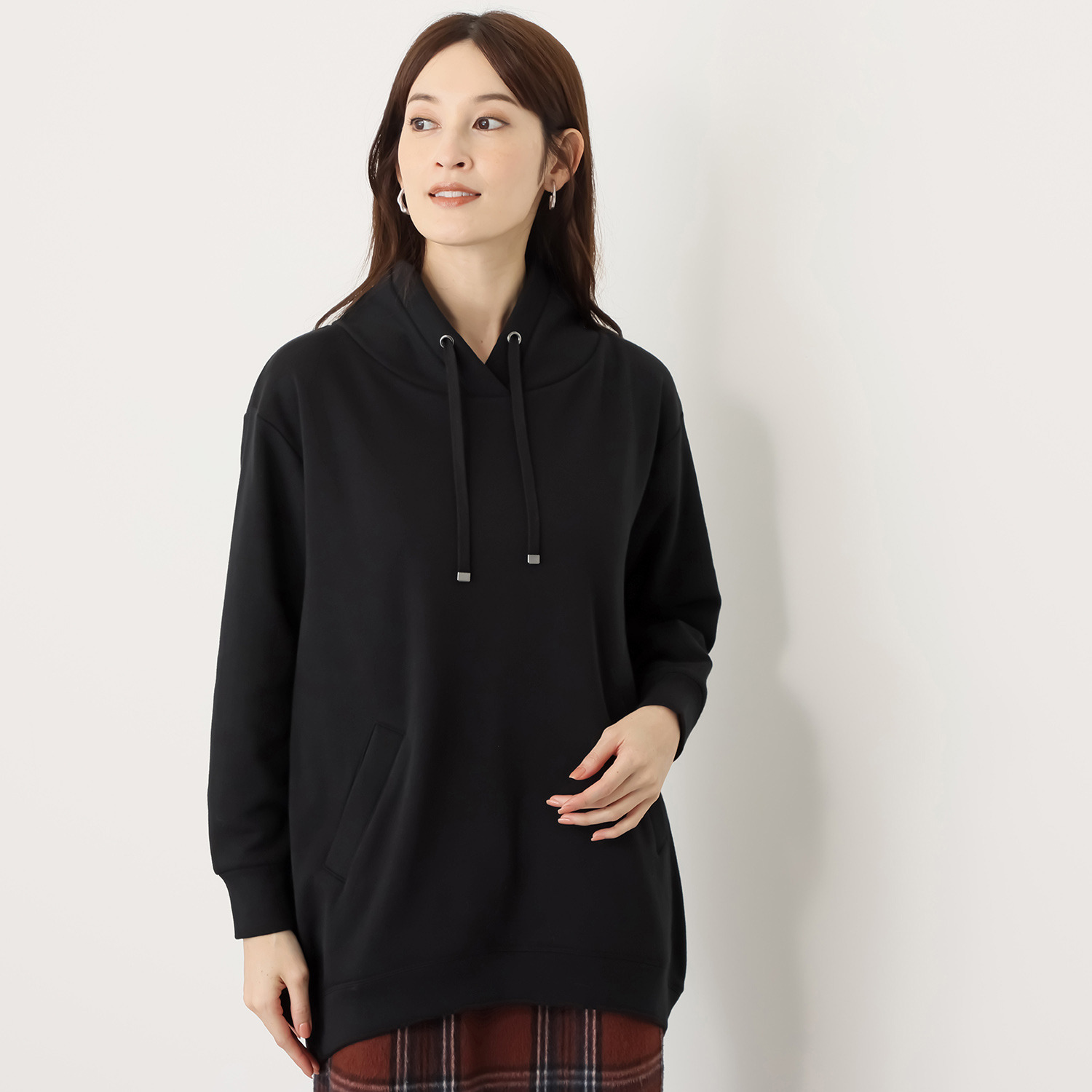 ゼラールスポーツ スーピマコットン混 ふんわり裏シャギー スタンドネック ラウンドフォルム チュニックプルオーバー