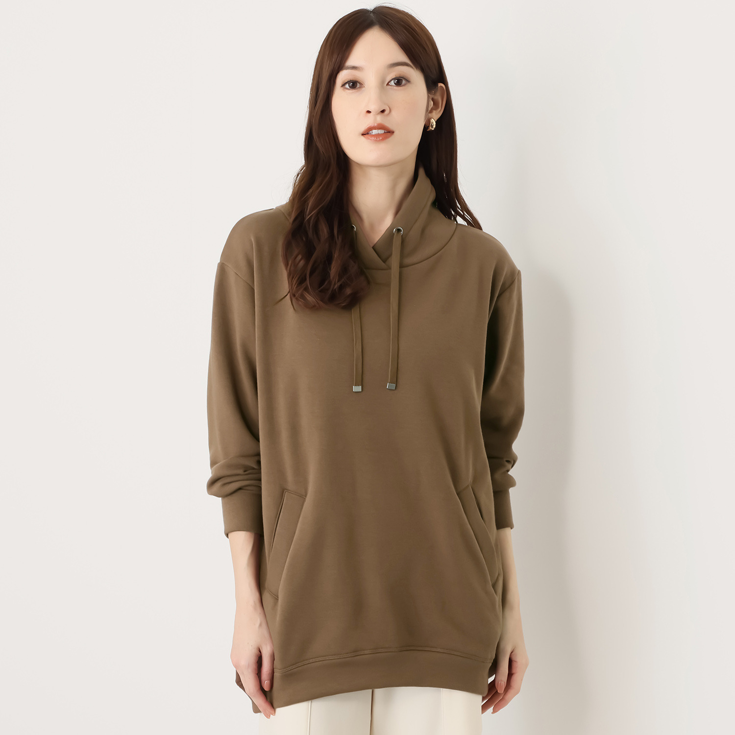 ゼラールスポーツ スーピマコットン混 ふんわり裏シャギー スタンドネック ラウンドフォルム チュニックプルオーバー