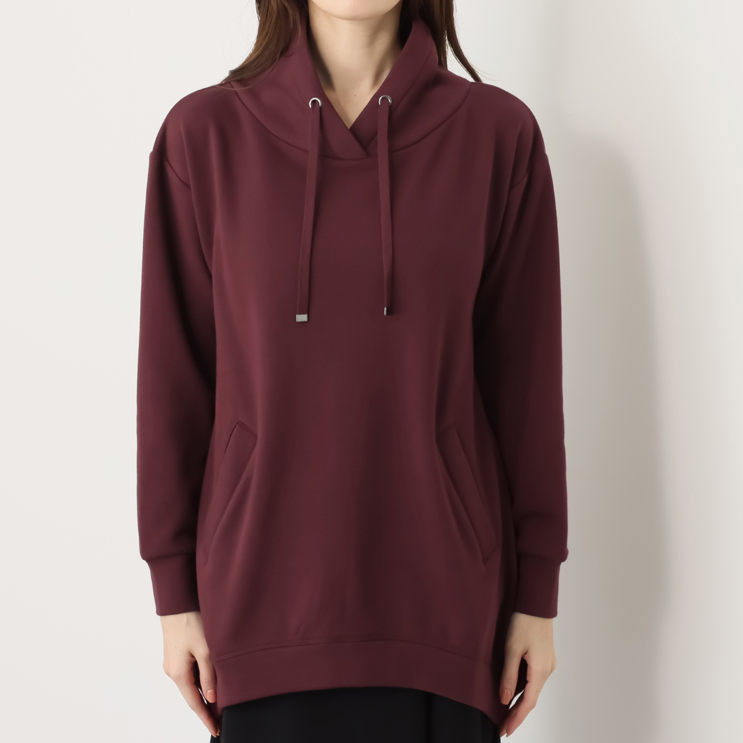 ゼラールスポーツ スーピマコットン混 ふんわり裏シャギー スタンドネック ラウンドフォルム チュニックプルオーバー