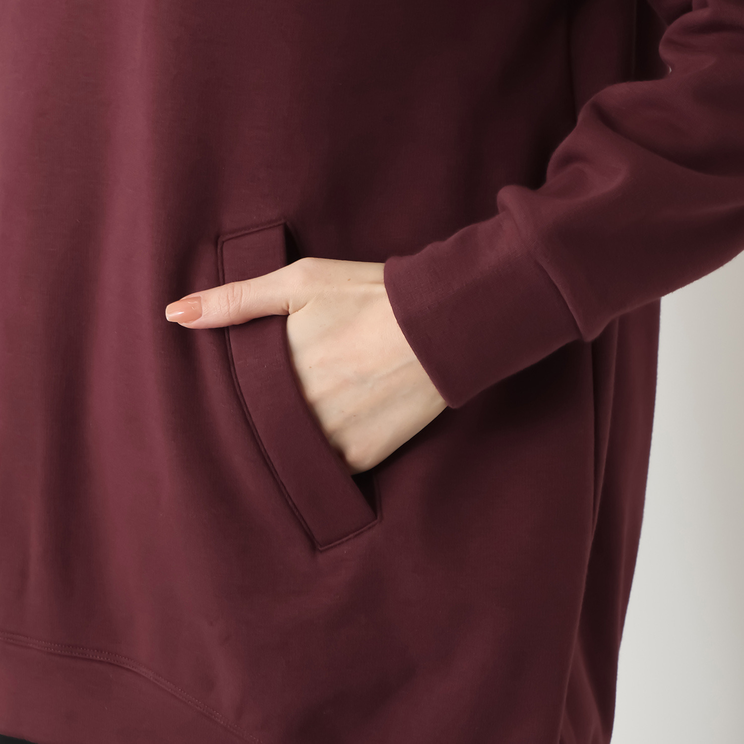 ゼラールスポーツ スーピマコットン混 ふんわり裏シャギー スタンドネック ラウンドフォルム チュニックプルオーバー