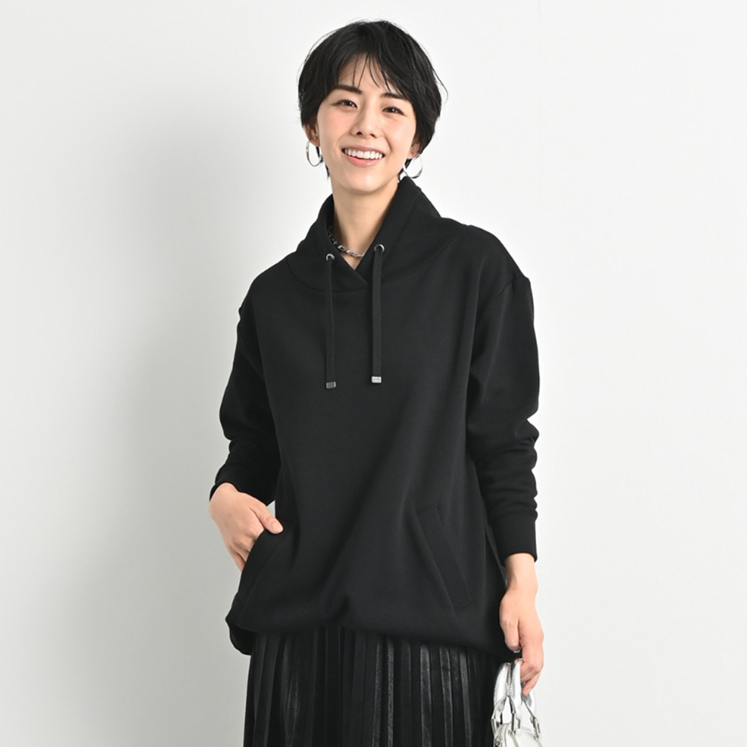 ゼラールスポーツ スーピマコットン混 ふんわり裏シャギー スタンドネック ラウンドフォルム チュニックプルオーバー