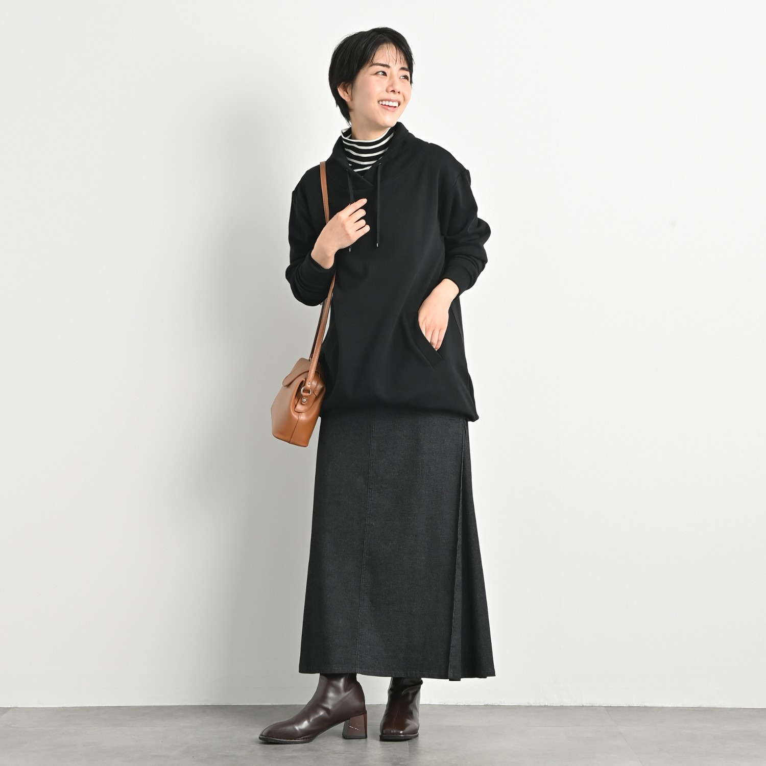 ゼラールスポーツ スーピマコットン混 ふんわり裏シャギー スタンドネック ラウンドフォルム チュニックプルオーバー