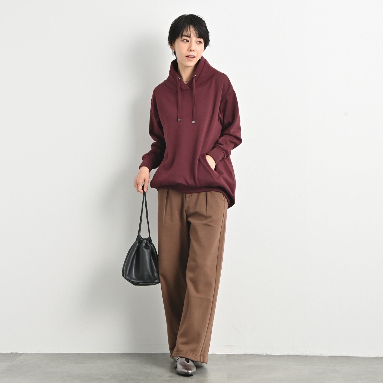 ゼラールスポーツ スーピマコットン混 ふんわり裏シャギー スタンドネック ラウンドフォルム チュニックプルオーバー