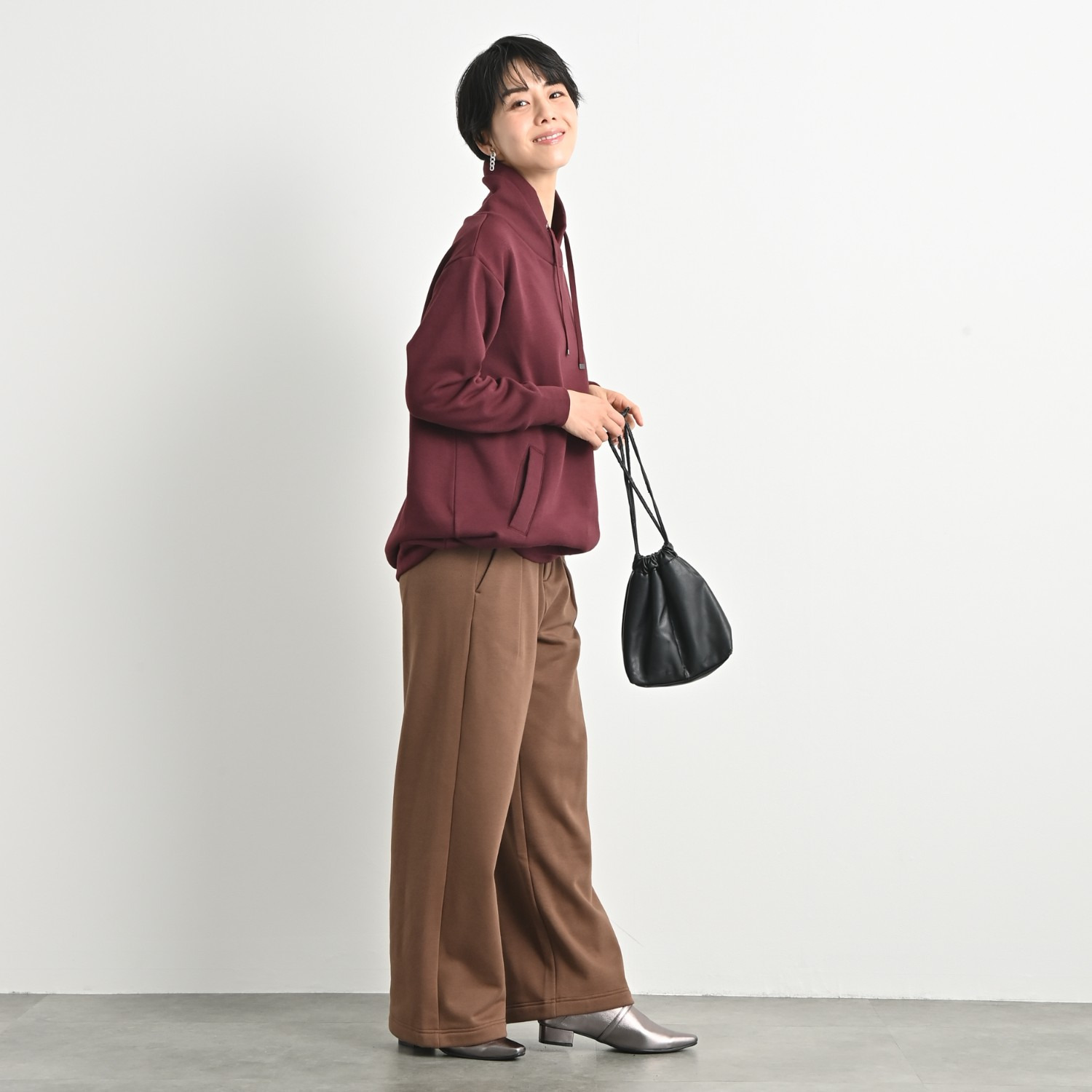 ゼラールスポーツ スーピマコットン混 ふんわり裏シャギー スタンドネック ラウンドフォルム チュニックプルオーバー