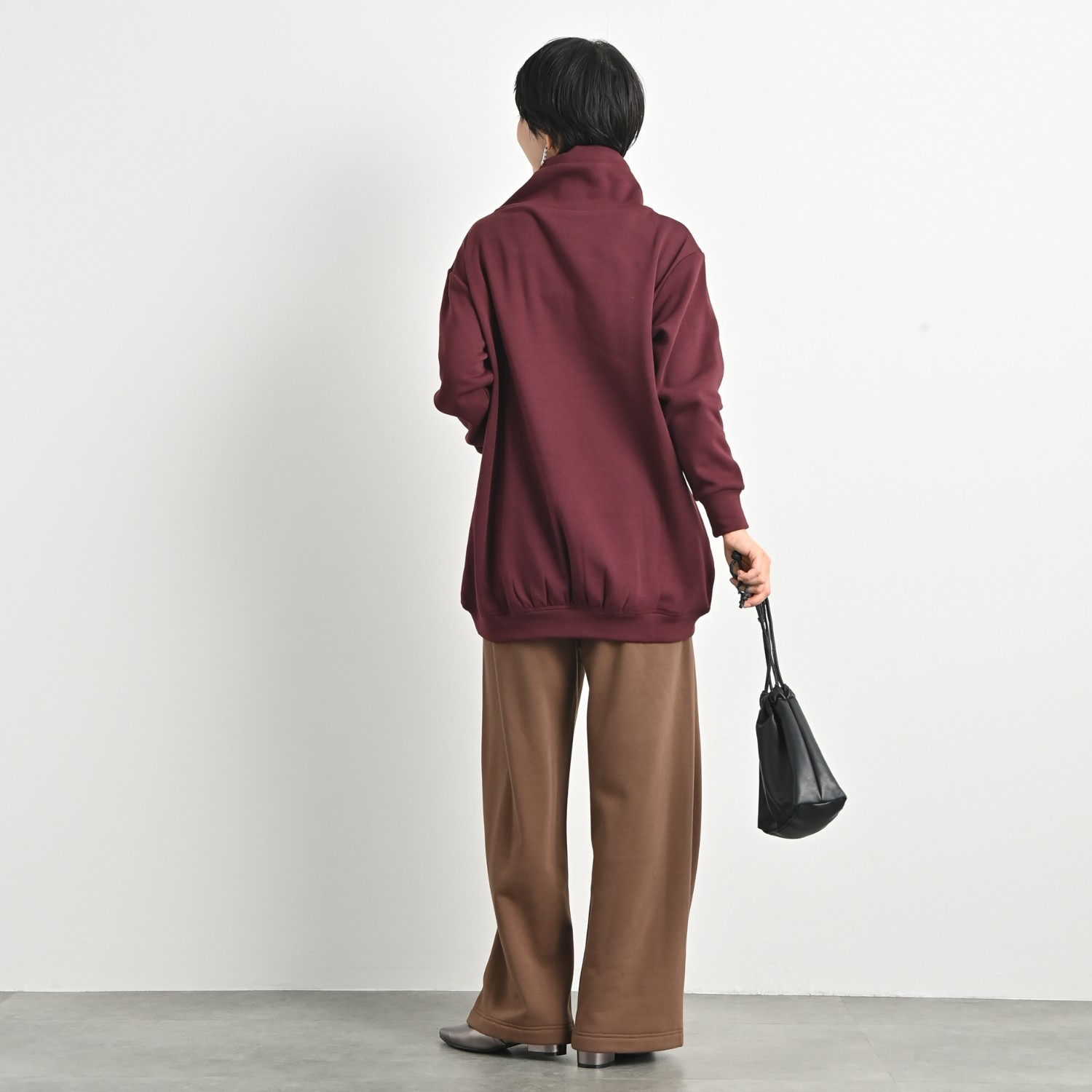 ゼラールスポーツ スーピマコットン混 ふんわり裏シャギー スタンドネック ラウンドフォルム チュニックプルオーバー