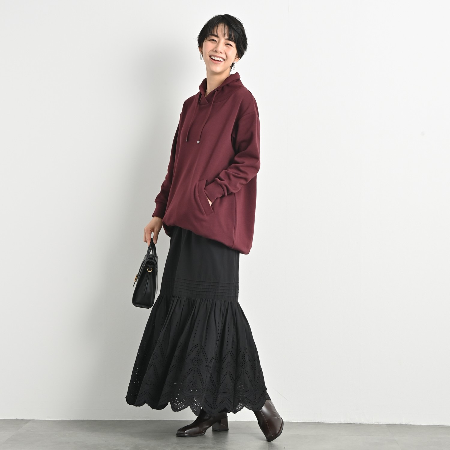 ゼラールスポーツ スーピマコットン混 ふんわり裏シャギー スタンドネック ラウンドフォルム チュニックプルオーバー