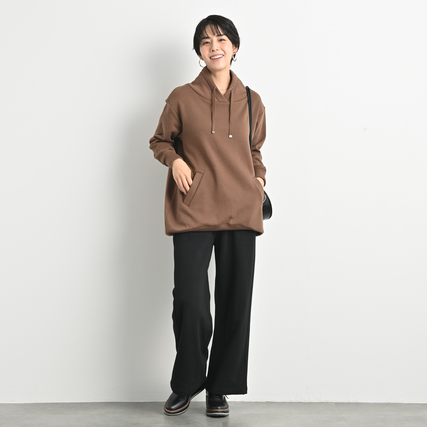 ゼラールスポーツ スーピマコットン混 ふんわり裏シャギー スタンドネック ラウンドフォルム チュニックプルオーバー