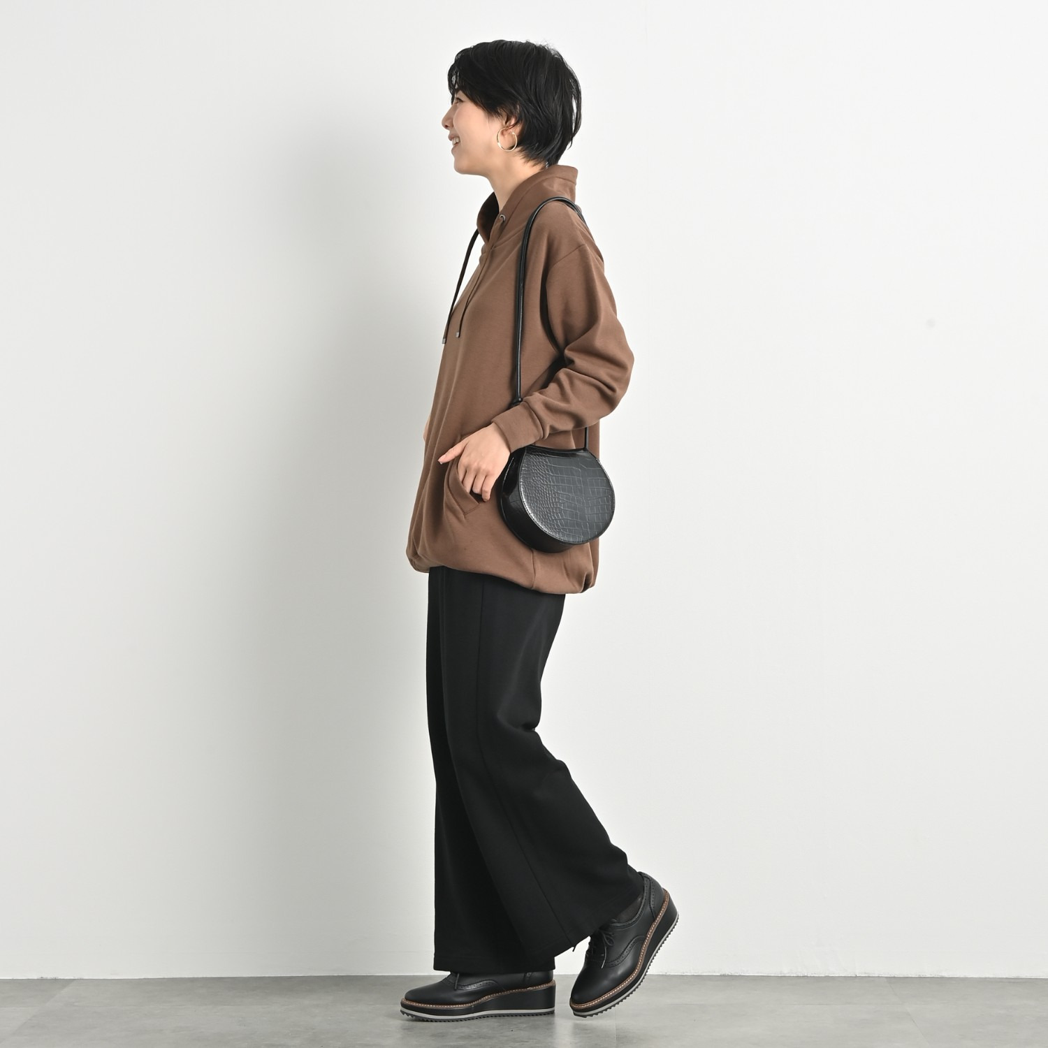 ゼラールスポーツ スーピマコットン混 ふんわり裏シャギー スタンドネック ラウンドフォルム チュニックプルオーバー