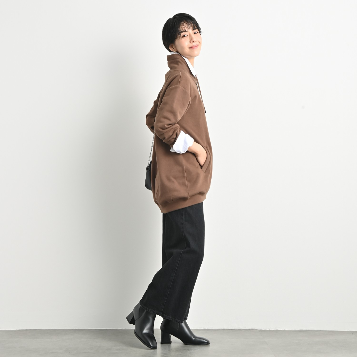 ゼラールスポーツ スーピマコットン混 ふんわり裏シャギー スタンドネック ラウンドフォルム チュニックプルオーバー