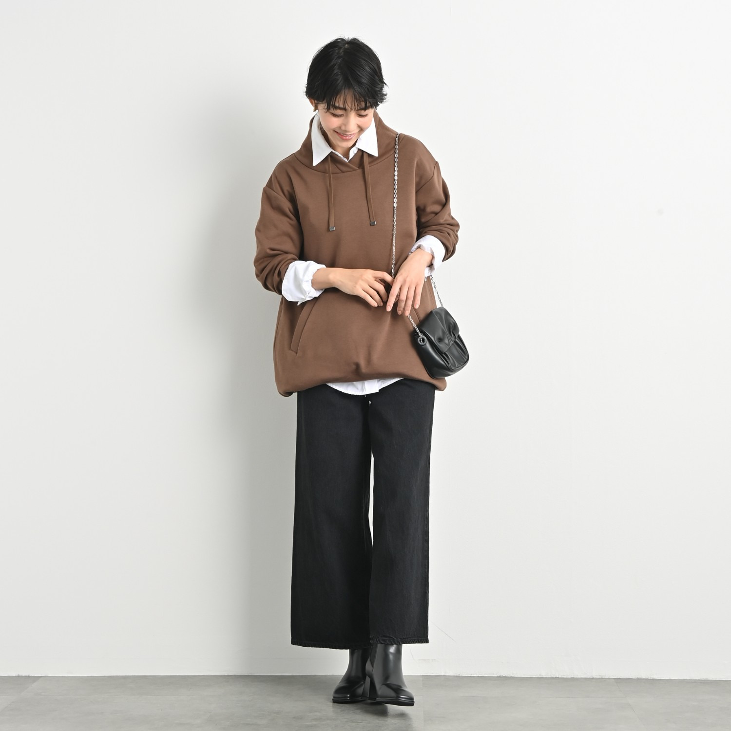 ゼラールスポーツ スーピマコットン混 ふんわり裏シャギー スタンドネック ラウンドフォルム チュニックプルオーバー