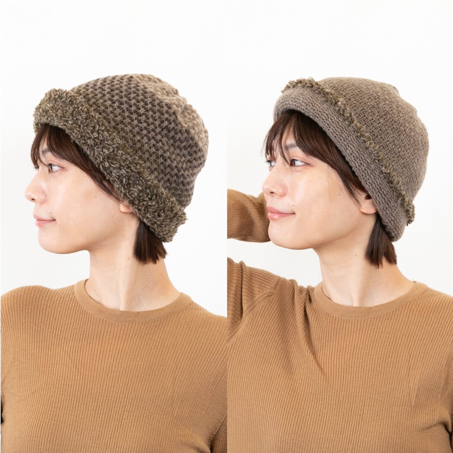 ベル・モード リバーシブルで ４通り楽しめる！ 日本製 タスマニアラムウール混 ニットワッチ