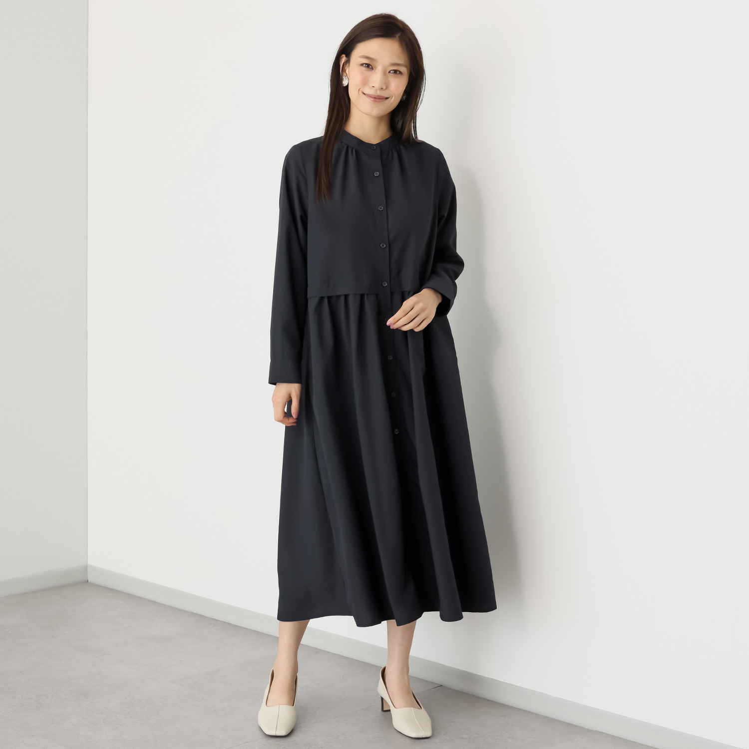 Ｔ．Ｆ．Ｄ．Ｃ． 機能満載！ テックコットン レイヤード風 ロングシャツワンピース