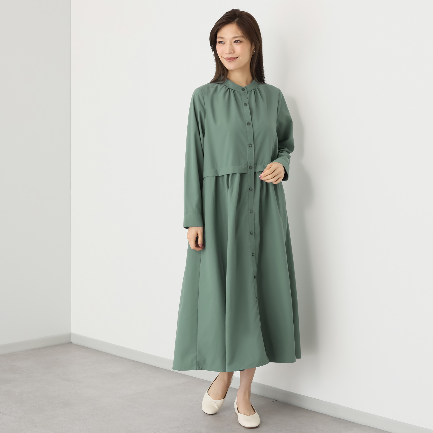 Ｔ．Ｆ．Ｄ．Ｃ． 機能満載！ テックコットン レイヤード風 ロングシャツワンピース