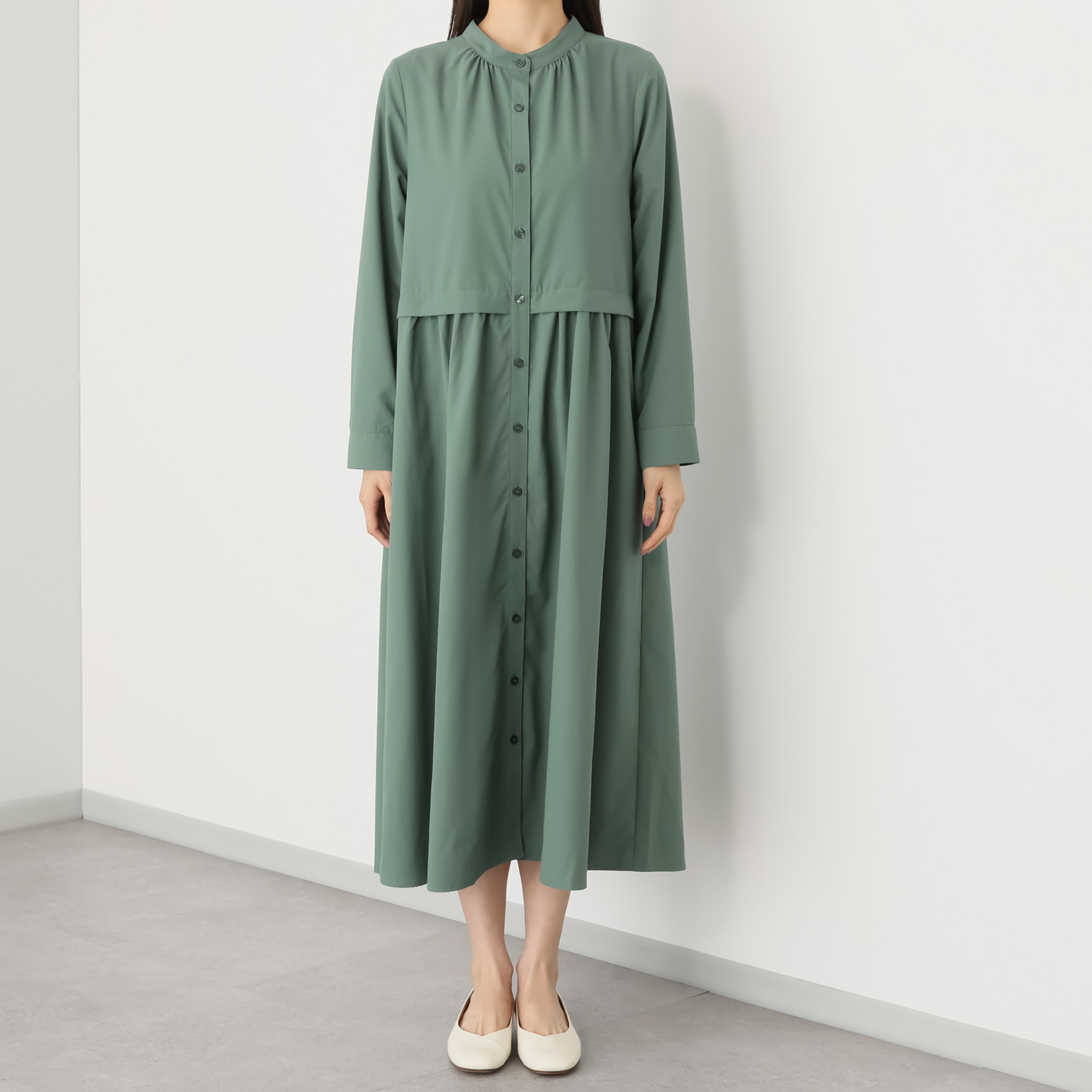 Ｔ．Ｆ．Ｄ．Ｃ． 機能満載！ テックコットン レイヤード風 ロングシャツワンピース