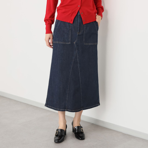 シュガーデプト　ふんわり肌に気持ち良い　ソフトタッチデニム　ワークデザインスカート