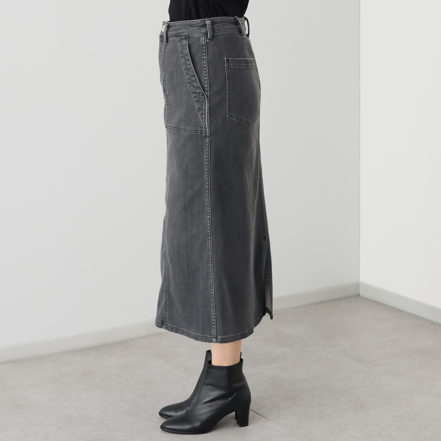 シュガーデプト ふんわり肌に気持ち良い ソフトタッチデニム ワークデザインスカート