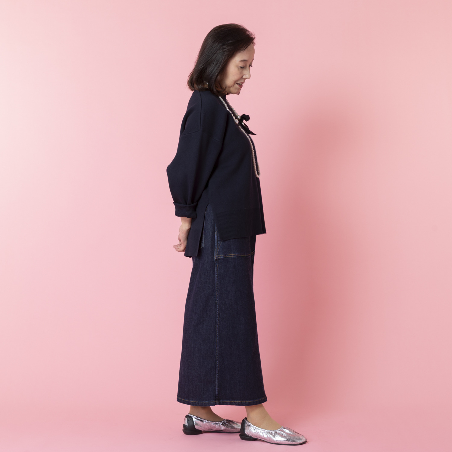 シュガーデプト ふんわり肌に気持ち良い ソフトタッチデニム ワークデザインスカート