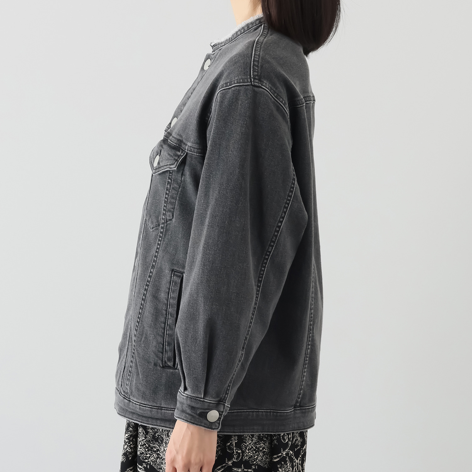 シュガーデプト ふんわり肌に気持ち良い ソフトタッチデニム ノーカラージャケット