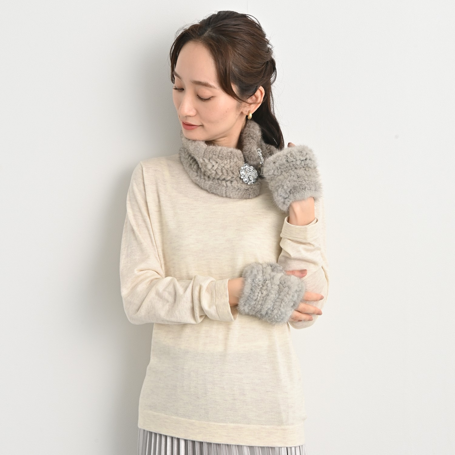 ティエドゥール ミンクヤーン 指だしグローブ