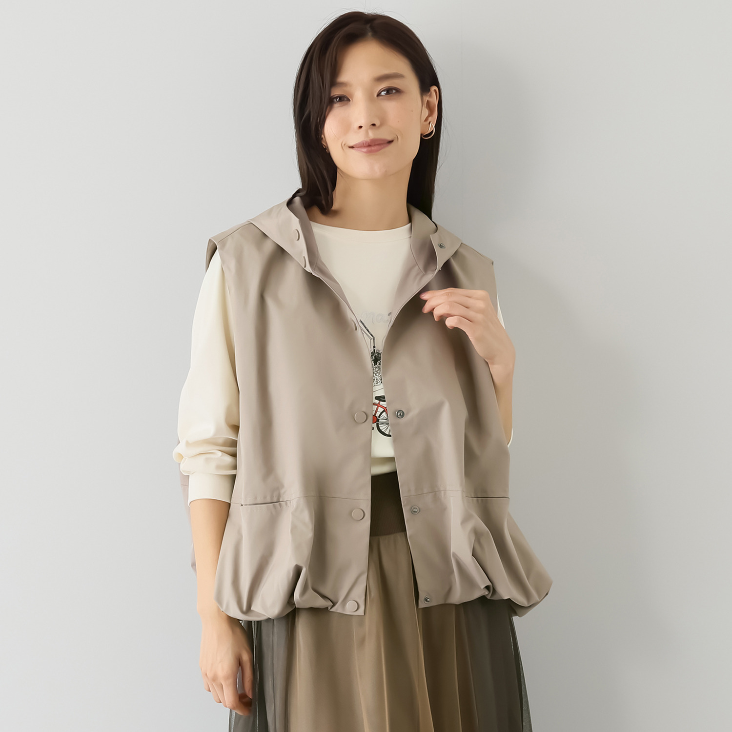 アリュメット フード付 バルーンシルエットジレ