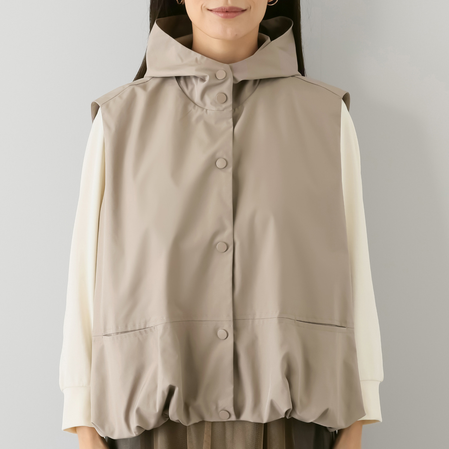 アリュメット フード付 バルーンシルエットジレ