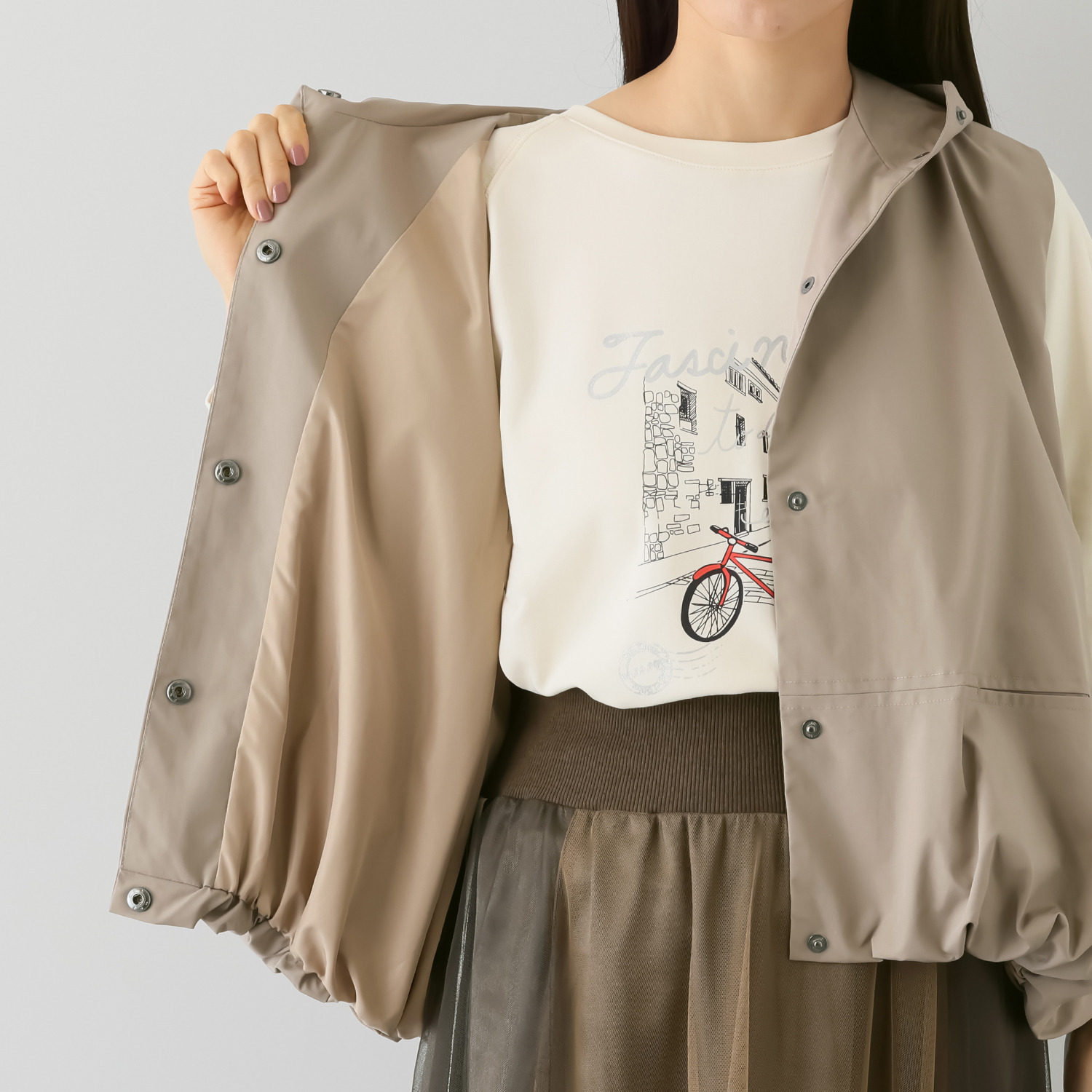 アリュメット フード付 バルーンシルエットジレ