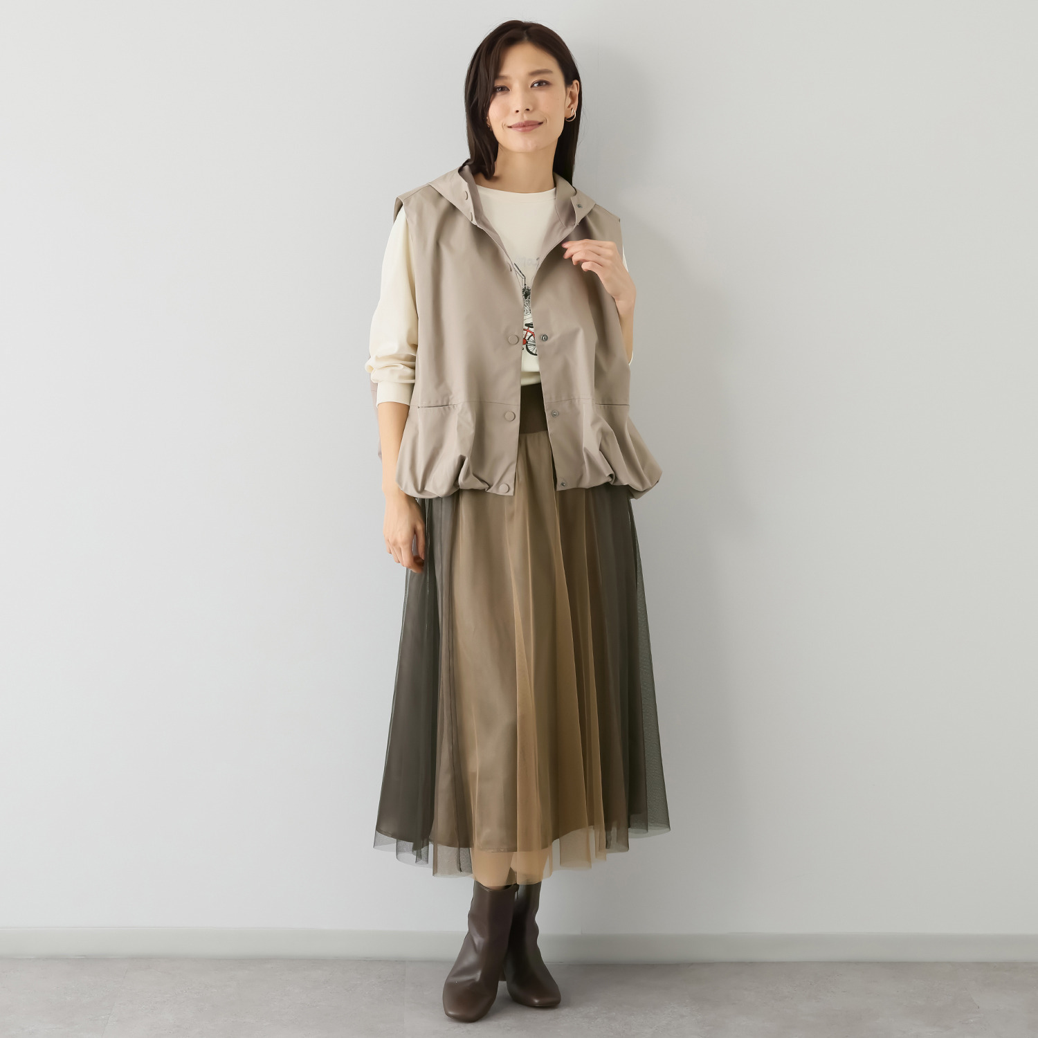 アリュメット フード付 バルーンシルエットジレ