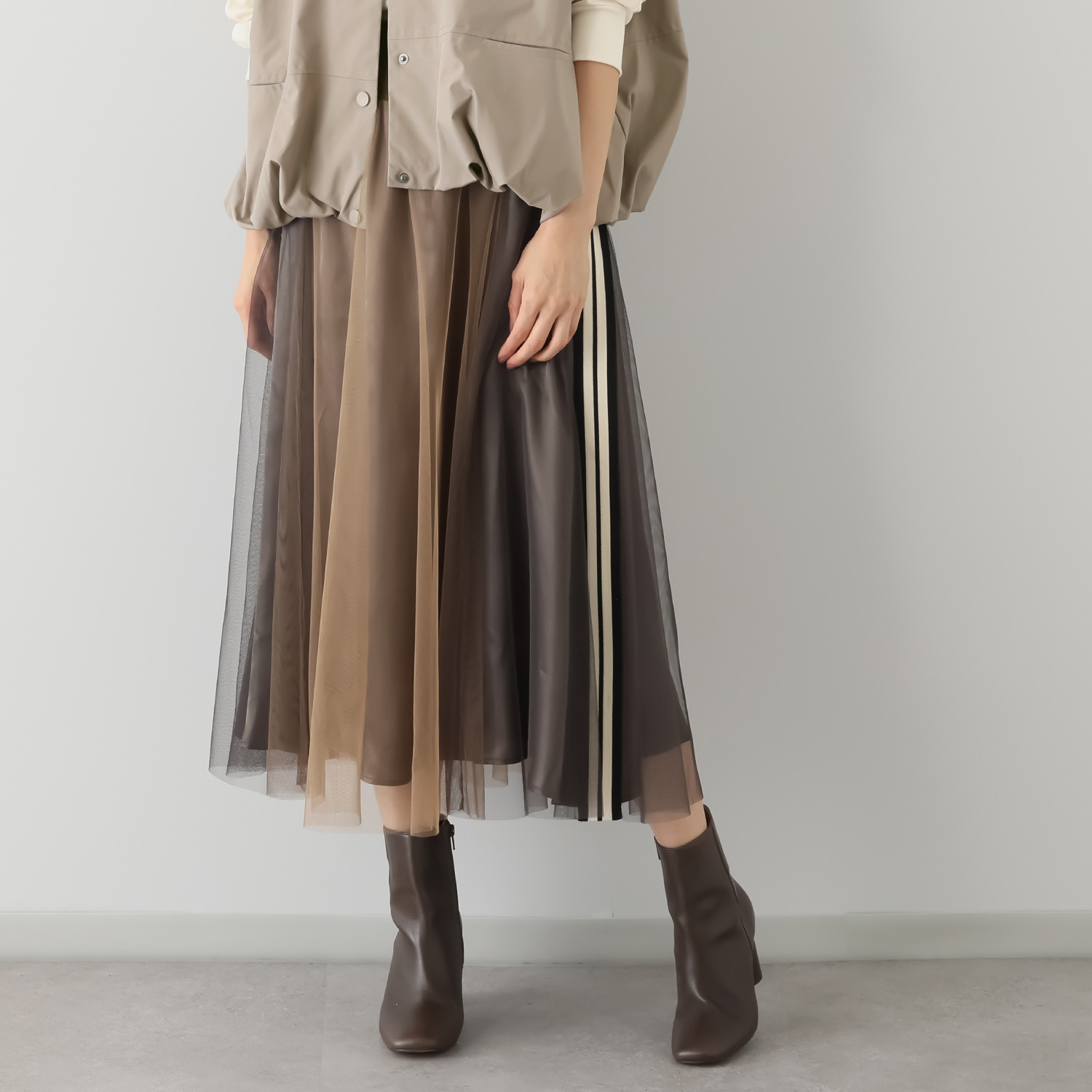 アリュメット サイドテープ チュールレイヤード スカート