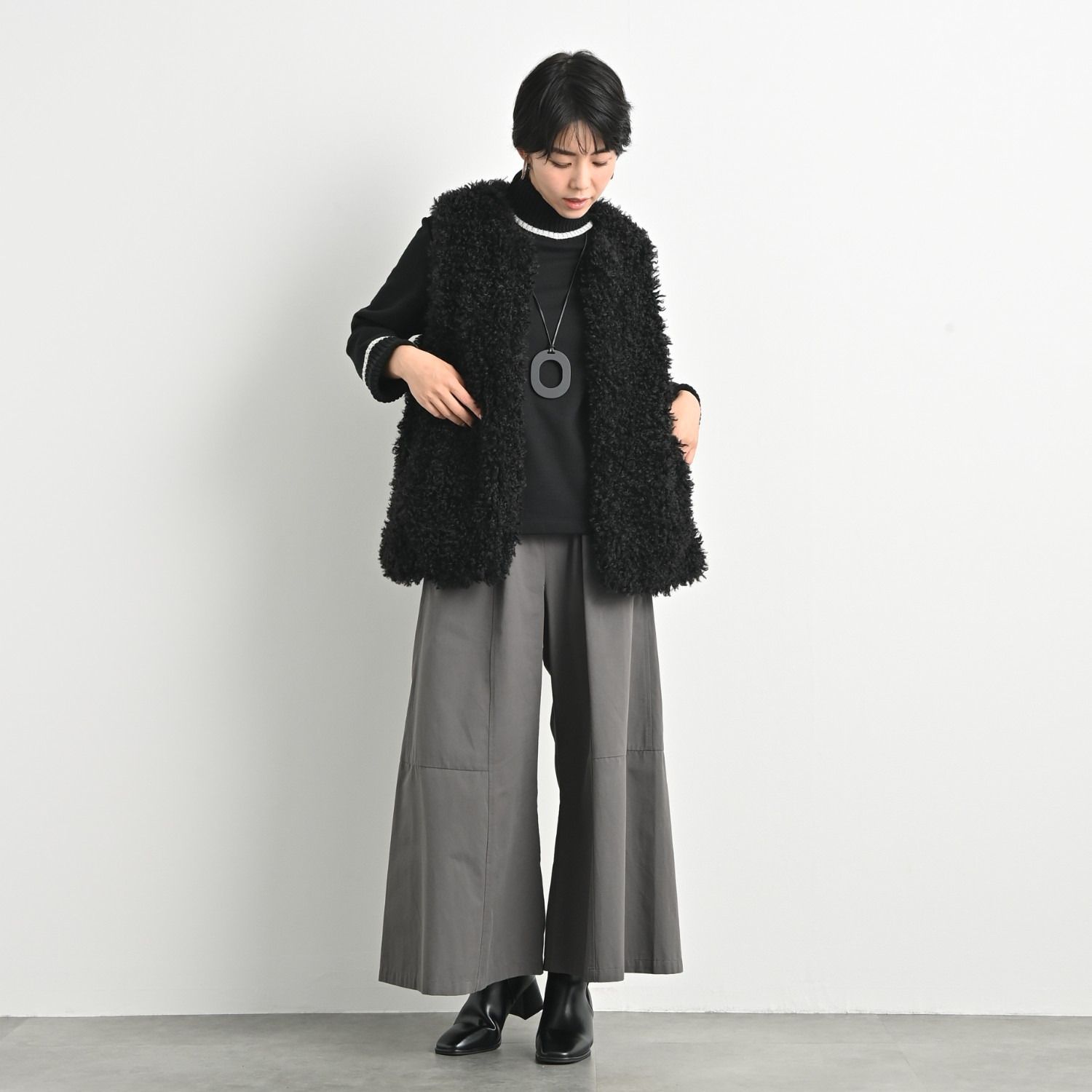 ゼラールスポーツ スーピマコットン混 裏起毛シャギー ニットリブコンビ プルオーバー