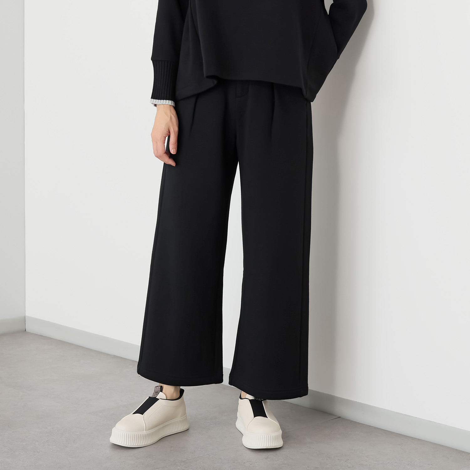 ゼラールスポーツ スーピマコットン混 裏起毛シャギー ワイドストレートパンツ