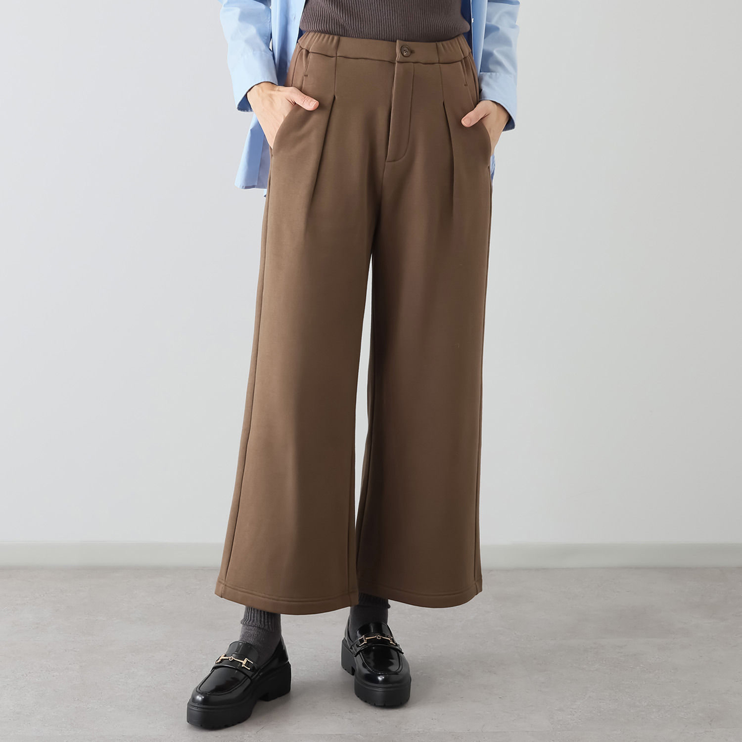 ゼラールスポーツ スーピマコットン混 裏起毛シャギー ワイドストレートパンツ