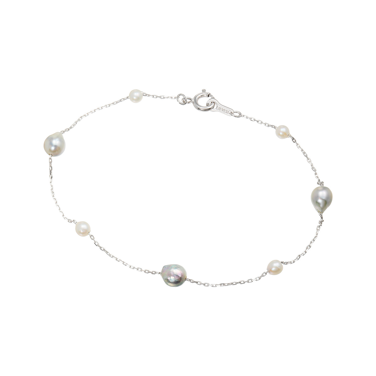 ブーレ シルバー 国産ベビーアコヤパール＆ 無調色ナチュラルグレー ベビーアコヤパール ステーションブレスレット