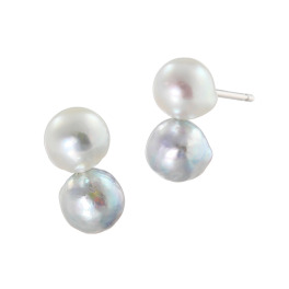 ブーレ シルバー 国産無調色 ナチュラルグレー ベビーアコヤパール ツインデザインピアス