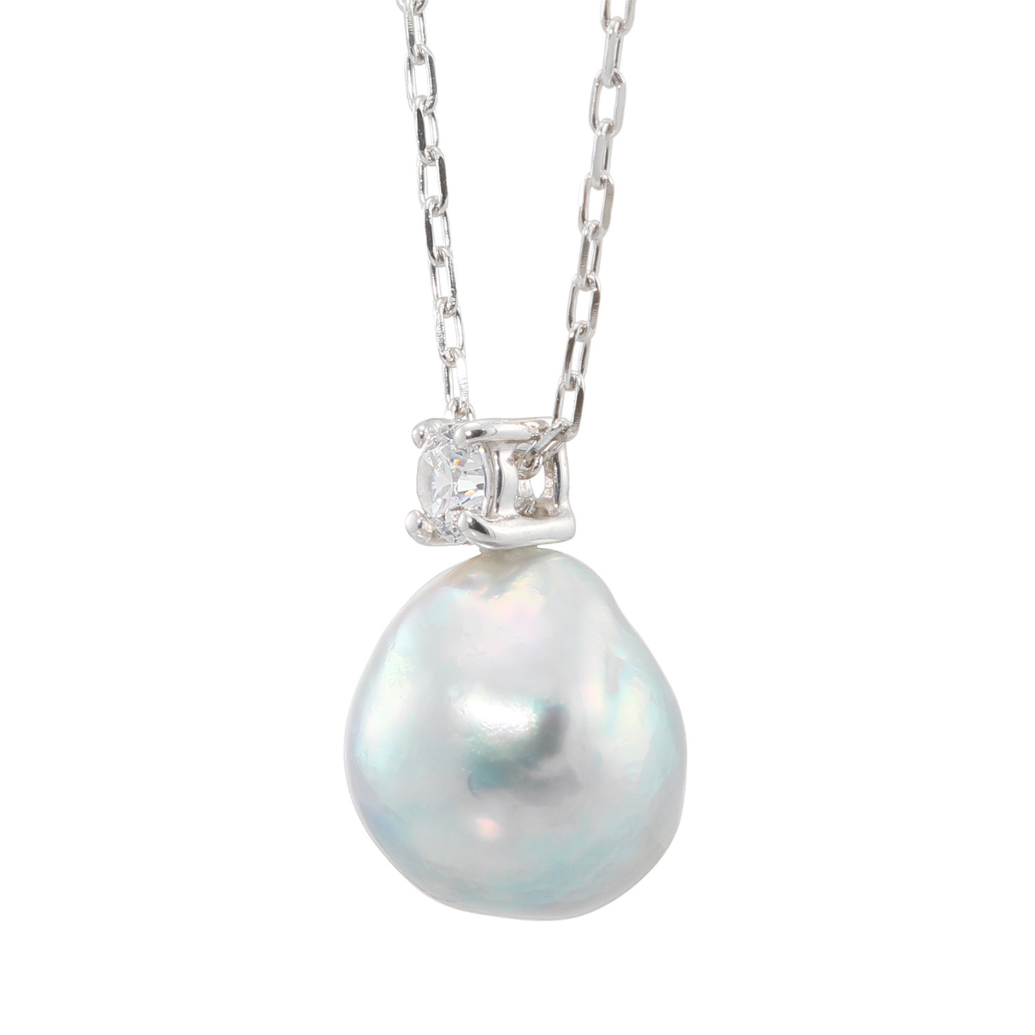 ブーレ シルバー 国産無調色 ナチュラルブルーグレー 大玉アコヤパール＆ＣＺ ペンダント