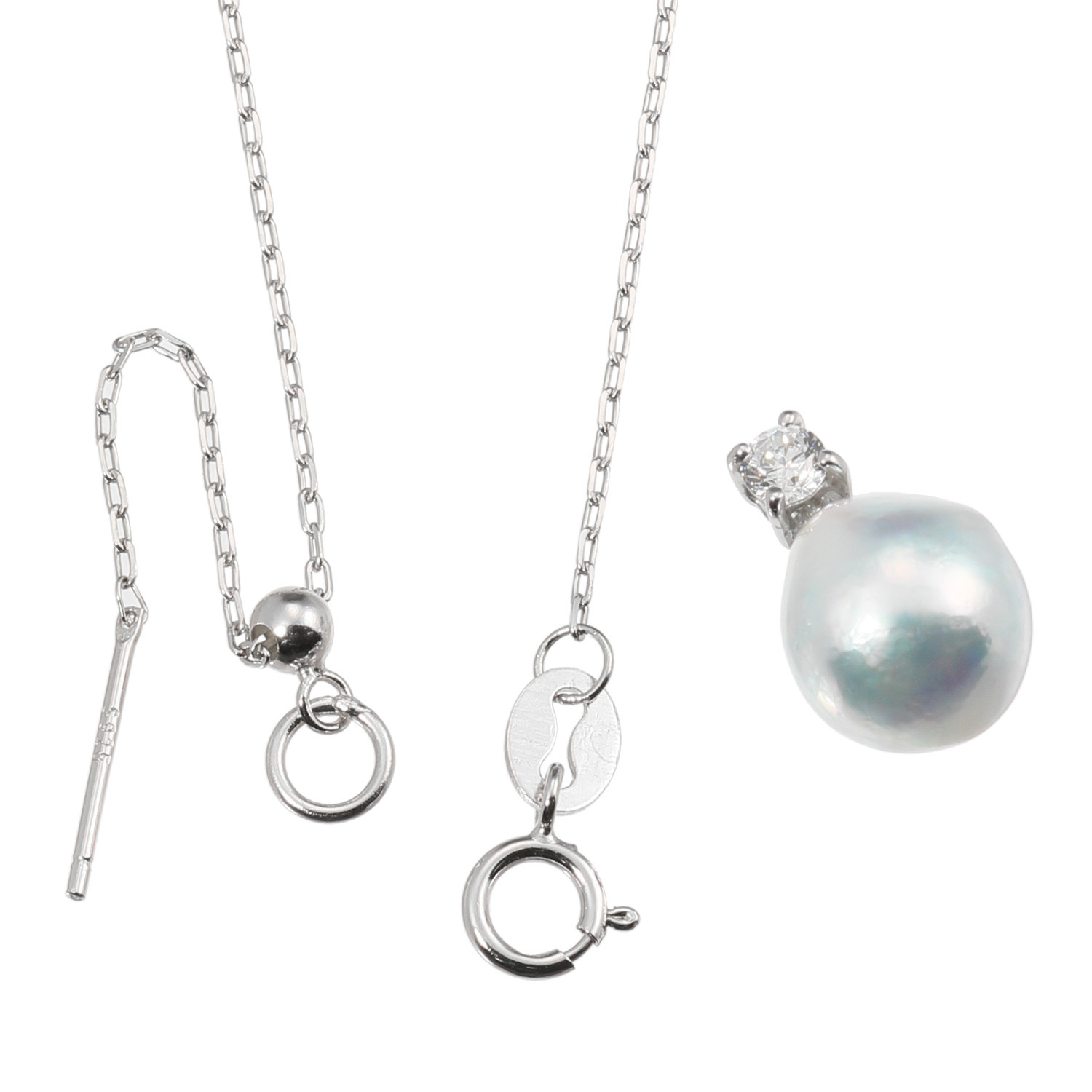 ブーレ シルバー 国産無調色 ナチュラルブルーグレー 大玉アコヤパール＆ＣＺ ペンダント