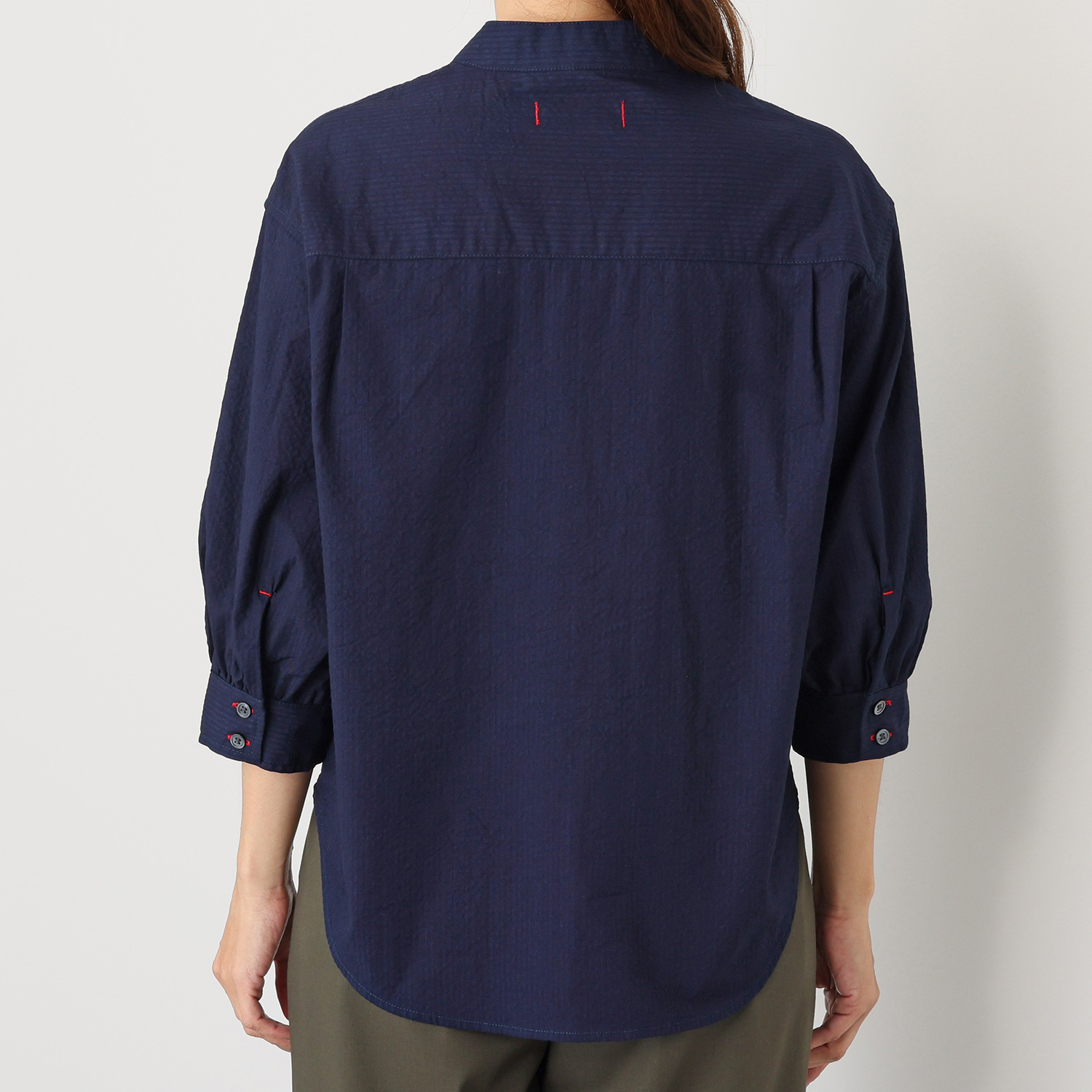 ベティスミス スタンドカラー シアサッカーブラウス