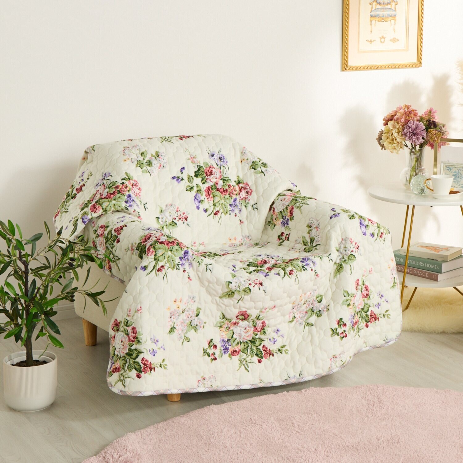 ローラアシュレイ ローズモア キルトマルチカバー ＜１３０×１９０ｃｍ＞