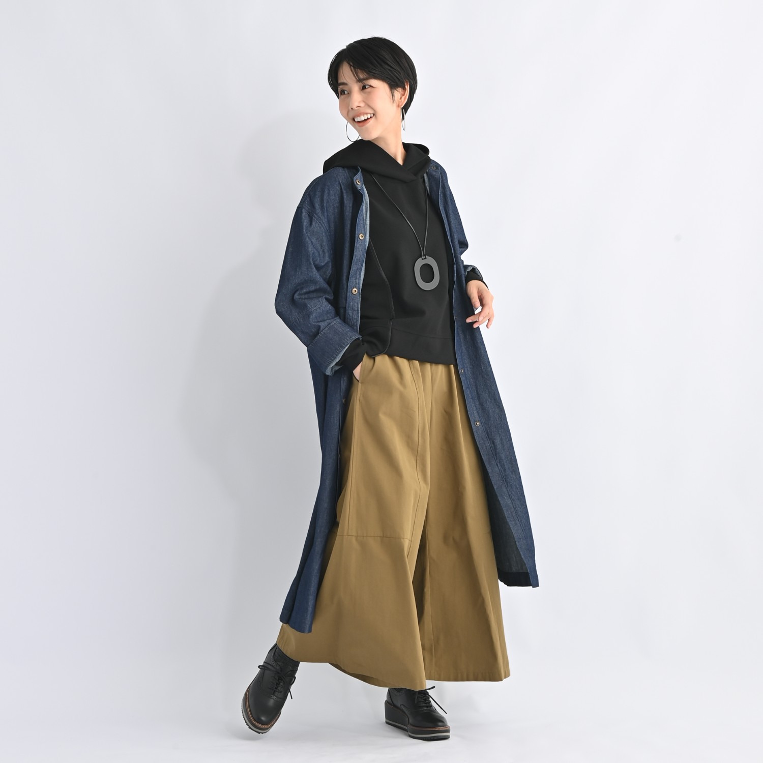 ゼラールスポーツ コットンツイル パネル切替 スカート風パンツ