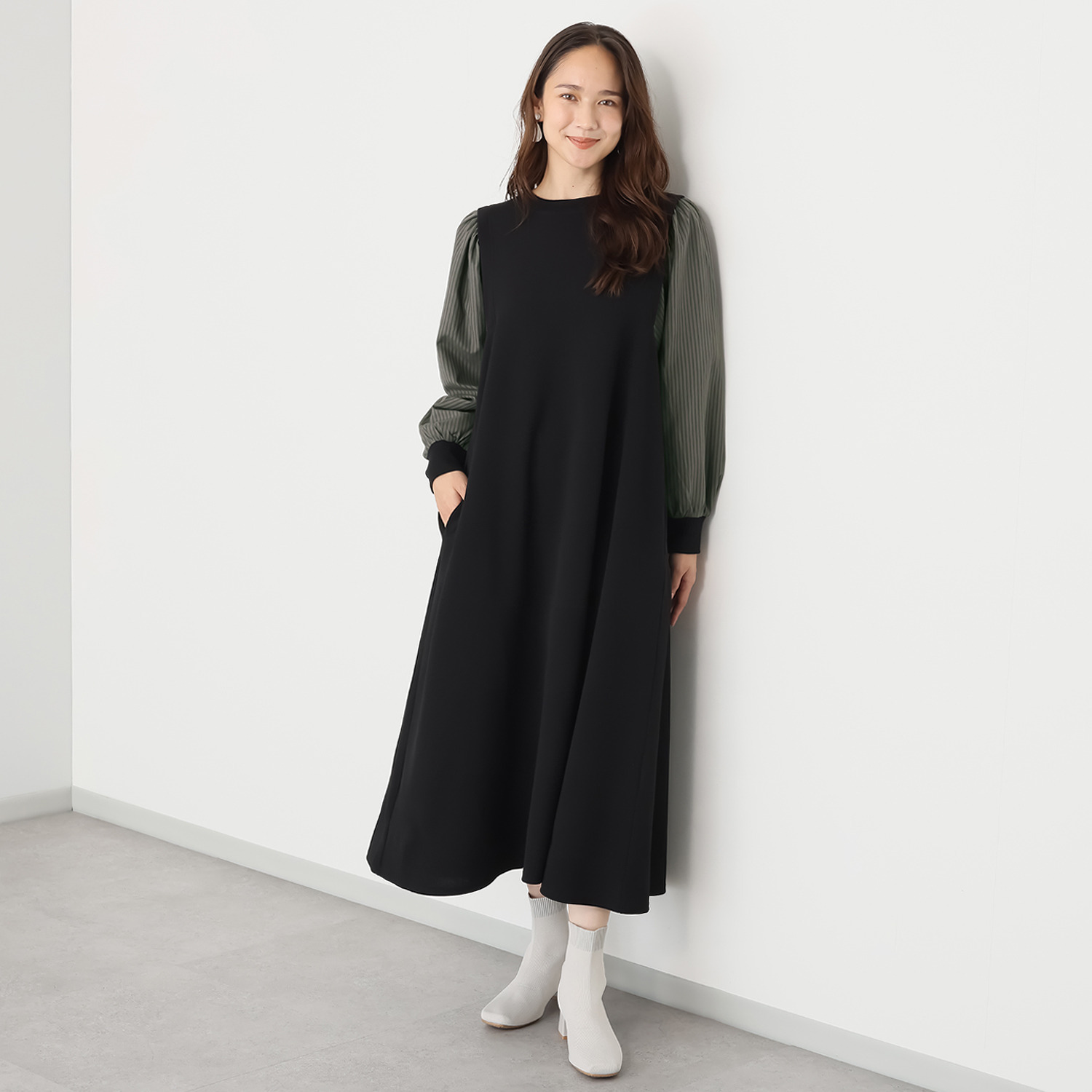 ゼラールスポーツ きれいめジャージー 異素材コンビ レイヤード風ワンピース