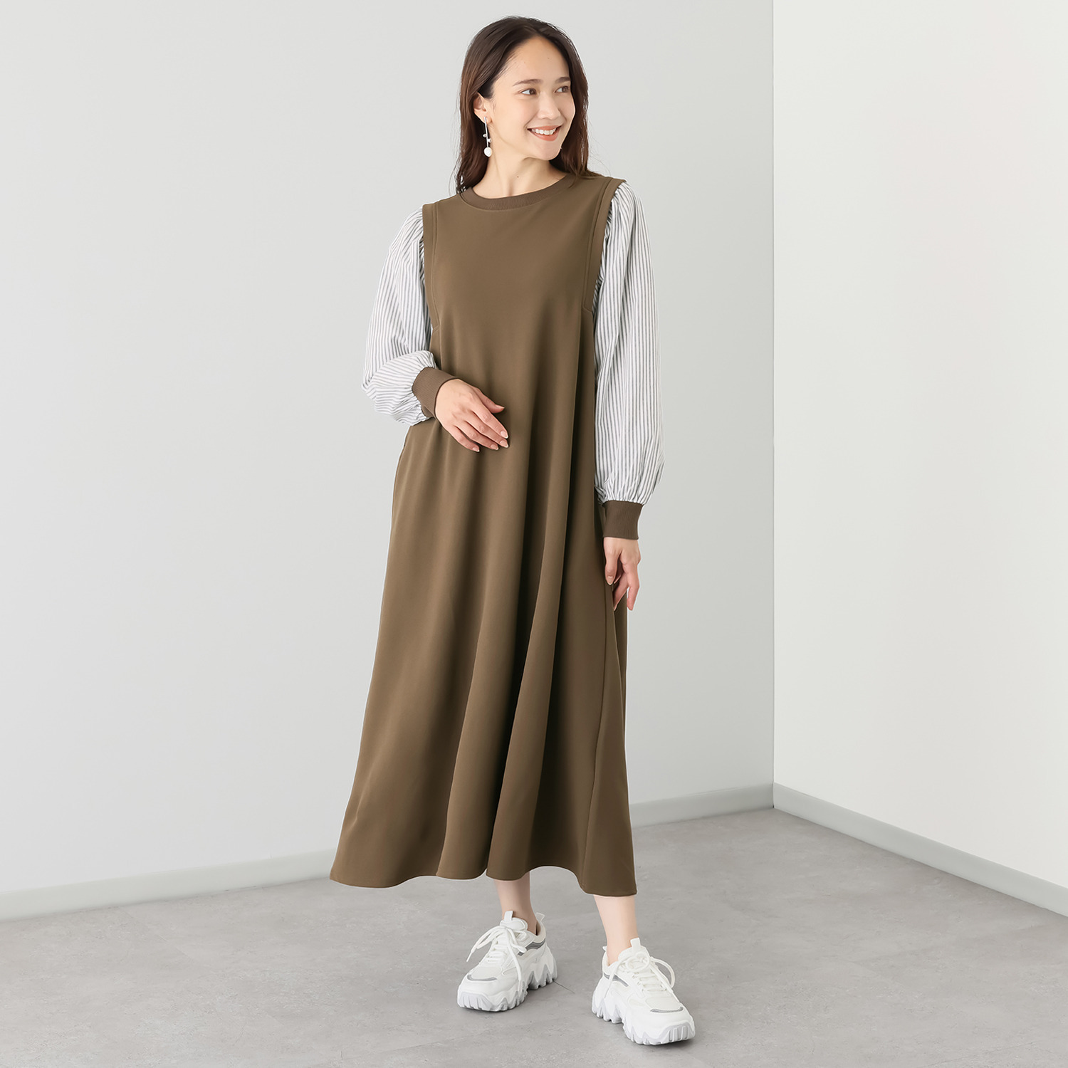 ゼラールスポーツ きれいめジャージー 異素材コンビ レイヤード風ワンピース