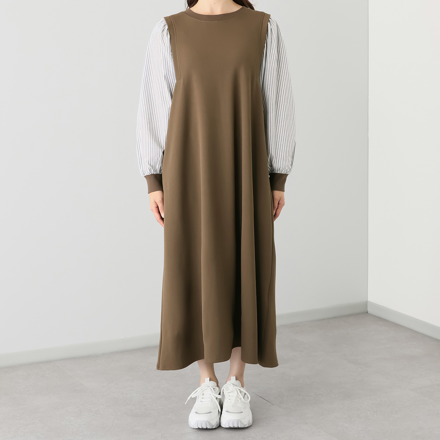 ゼラールスポーツ きれいめジャージー 異素材コンビ レイヤード風ワンピース