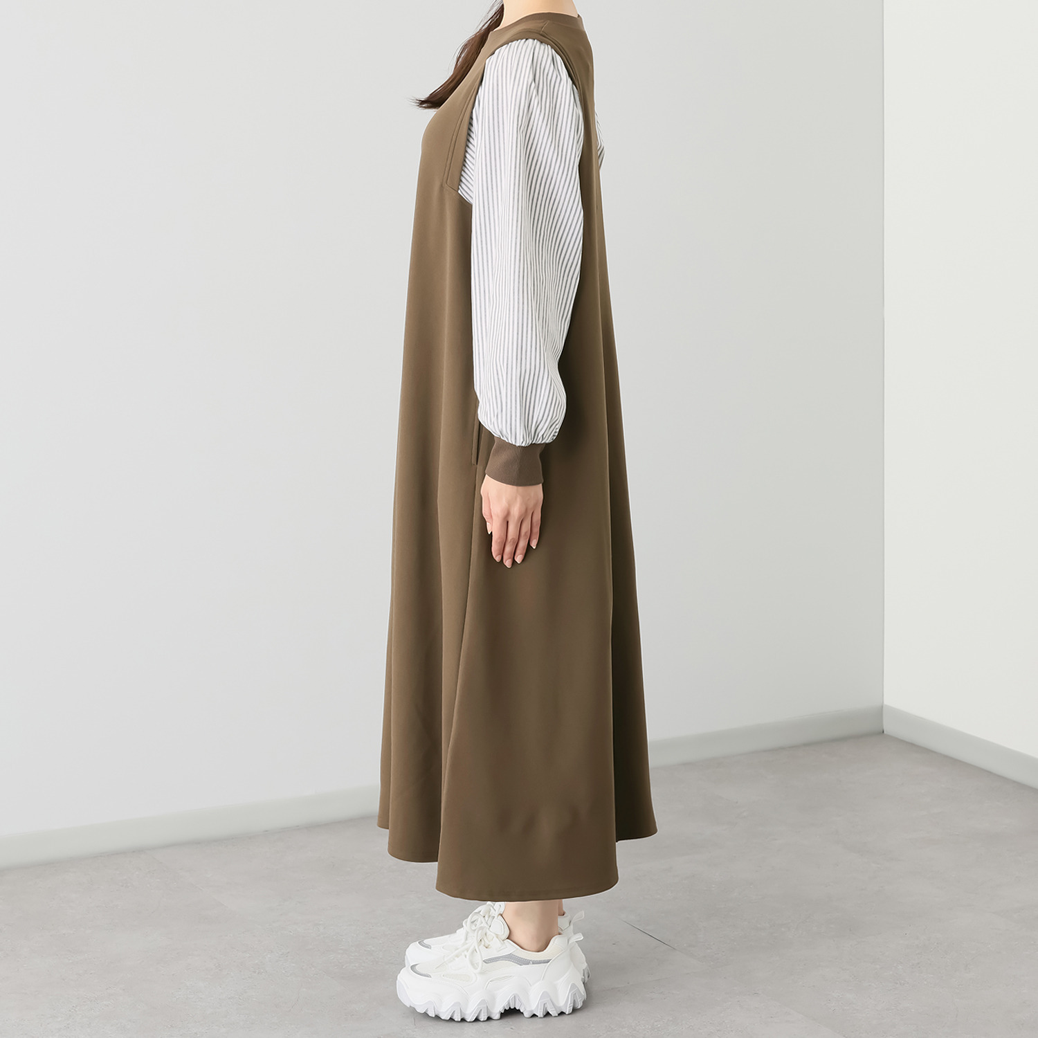 ゼラールスポーツ きれいめジャージー 異素材コンビ レイヤード風ワンピース