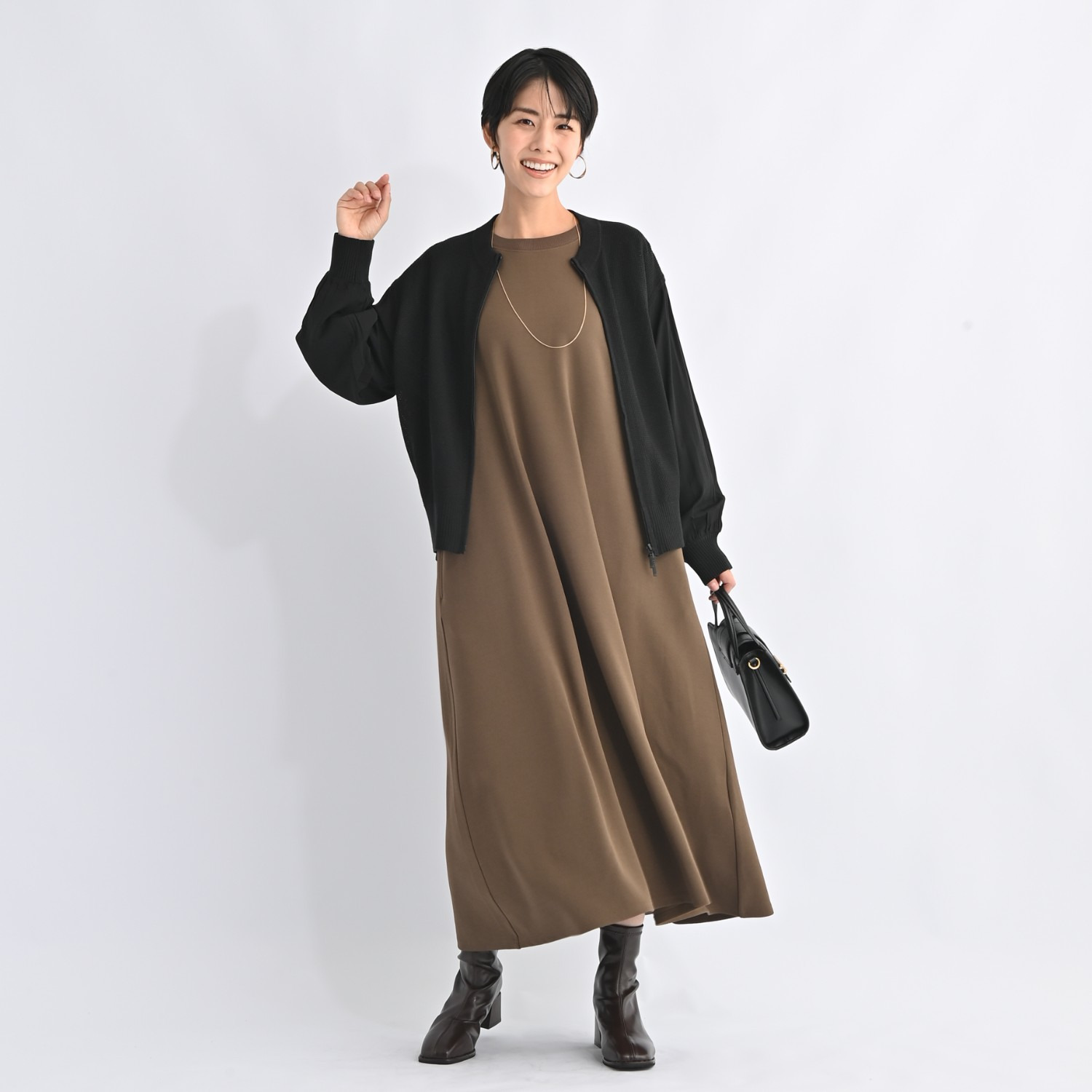 ゼラールスポーツ きれいめジャージー 異素材コンビ レイヤード風ワンピース