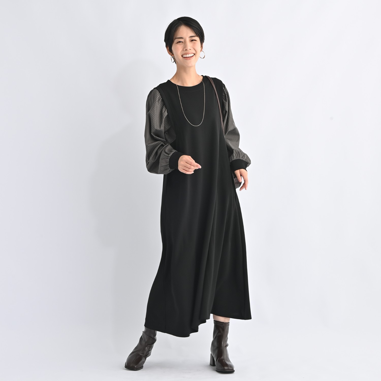 ゼラールスポーツ きれいめジャージー 異素材コンビ レイヤード風ワンピース