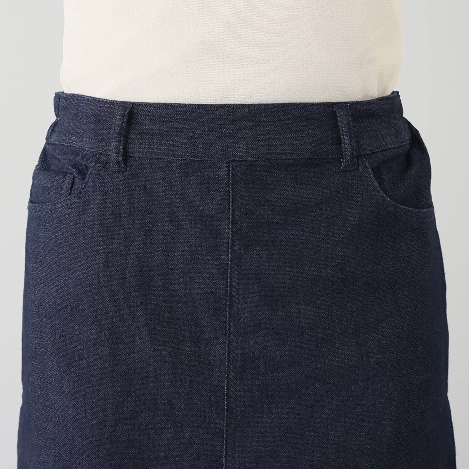 ゼラールスポーツ のびのびストレッチデニム サイドフレアー ミモレスカート